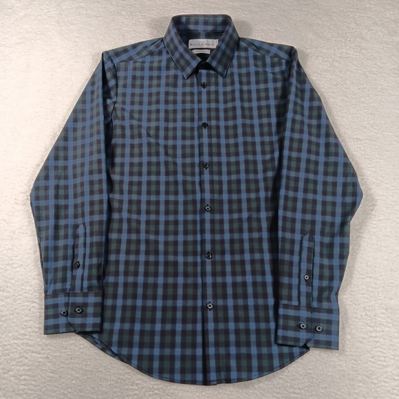 Mizzen Main Shirt Mens Medium Leeward Trim Fit Performance Blackwatch Plaid - Picture 1 of 10